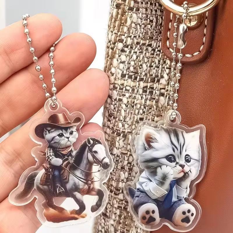 Pingente Acrílico em Forma de Gato Pendurado no Espelho Retrovisor do Carro Pingente de Gato Fofo com Cordão Acessórios de Decoração de Interior Automotivo Presentes