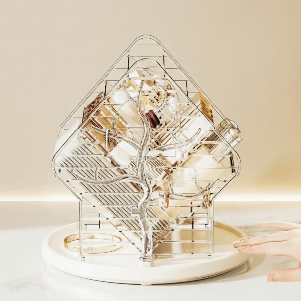 Large Capacity 360° Rotating Makeup Organizer Divided Space Saving Cosmetic Storage Box Plastic Non-Slip Makeup Storage Rack