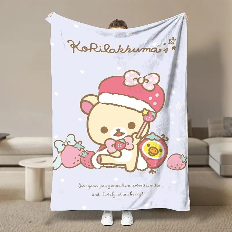 Anime Cute Cartoon R-Rilakkuma Flannel Blanket Fluffy Children and Adults Sofa Plush Bedspread Throw Lunch Blanket for Sofa Bed