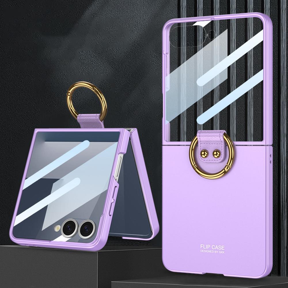 

GKK For Samsung Galaxy Z Flip5 5G Case PC+Tempered Glass Back Film Phone Shell with Ring Kickstand Purple