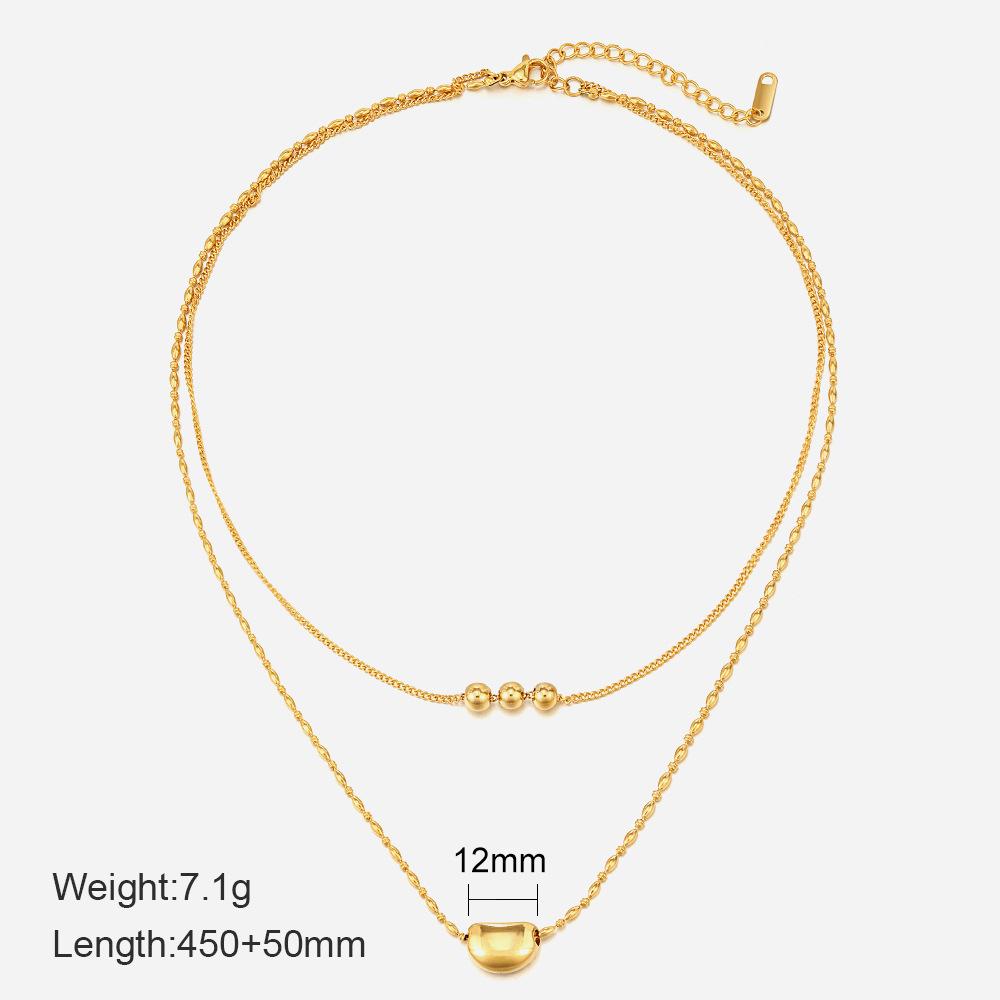 Double Moon Pendant Necklace Women's 18k Gold Plated Niche Design Round Beads 3 Round Beads Stainless Steel Necklace Tide