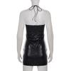 Sexy Lace Patchwork Spaghetti Strap Halter Dress - European & American Style, Slimming, See-through, Pure Color, Short Party Dress.