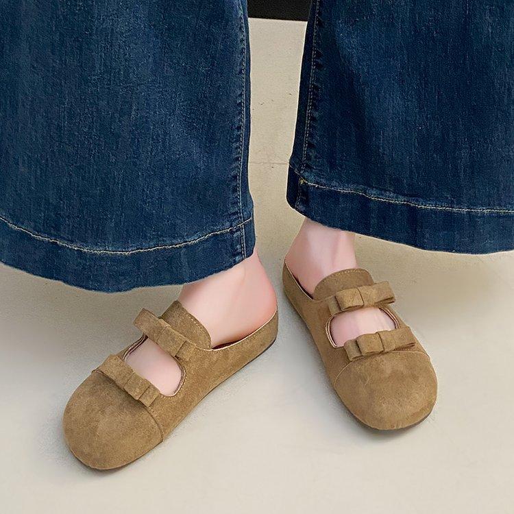 Bow Baotou Half Slippers Women's Summer 2025 New Retro Mary Jane Thick Bottom Birkencool Slippers Women