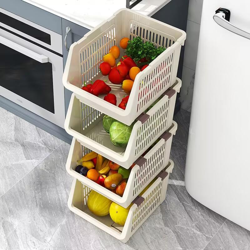 2023 new Storage Basket Multifunctional High Capacity Stackable Hollow-out Fruit Vegetable Organizer for Kitchen