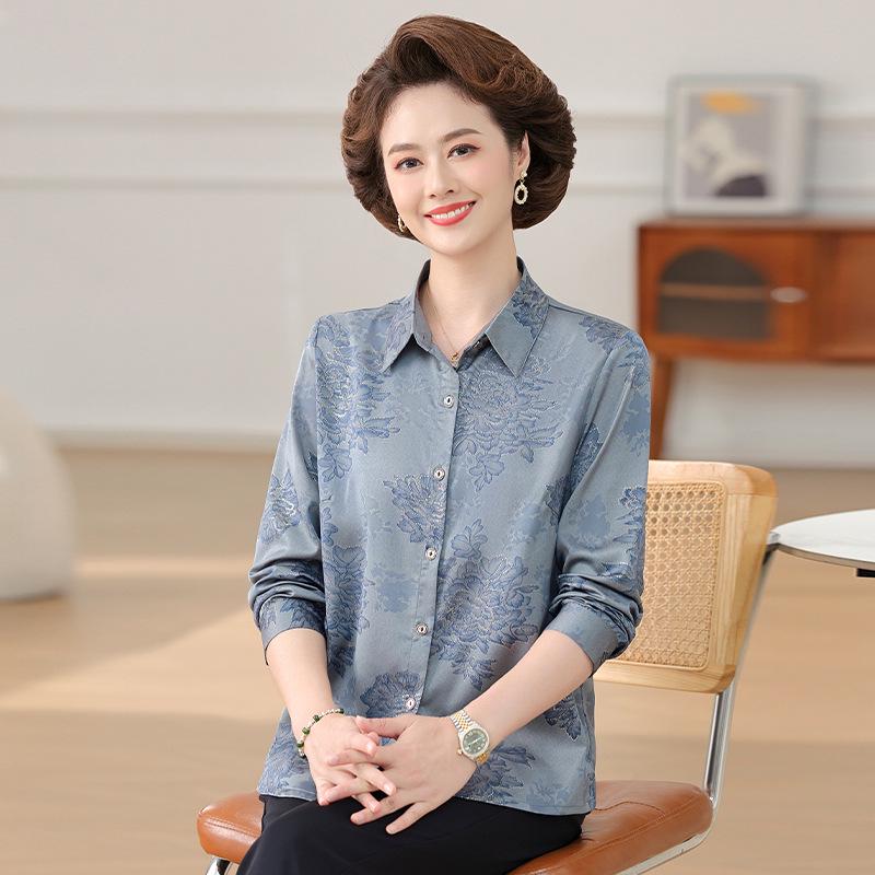 

Women s Elegant Long-Sleeved Mulberry Silk Shirt for Mom 4XL (Recommended 135-150 jin) синій