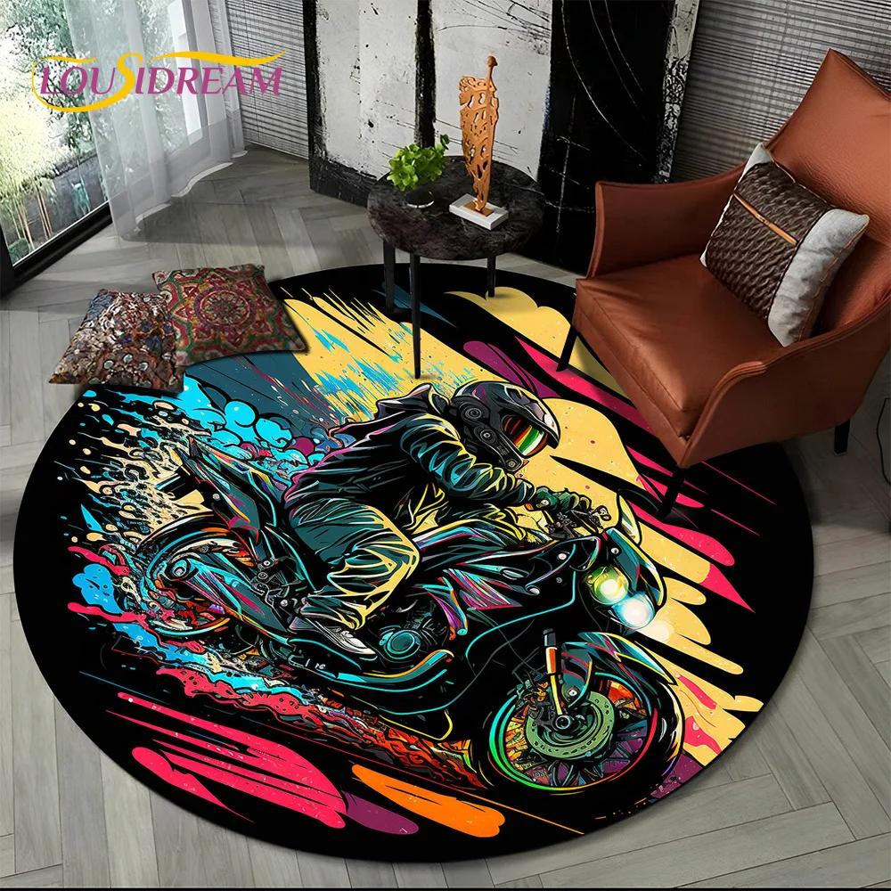 3D Retro Vintage Motorcycle Cartoon Round Area Carpet Rug for Living Room Bedroom Kid Playroom Decor,Pet Area Rug Non-slip Gift