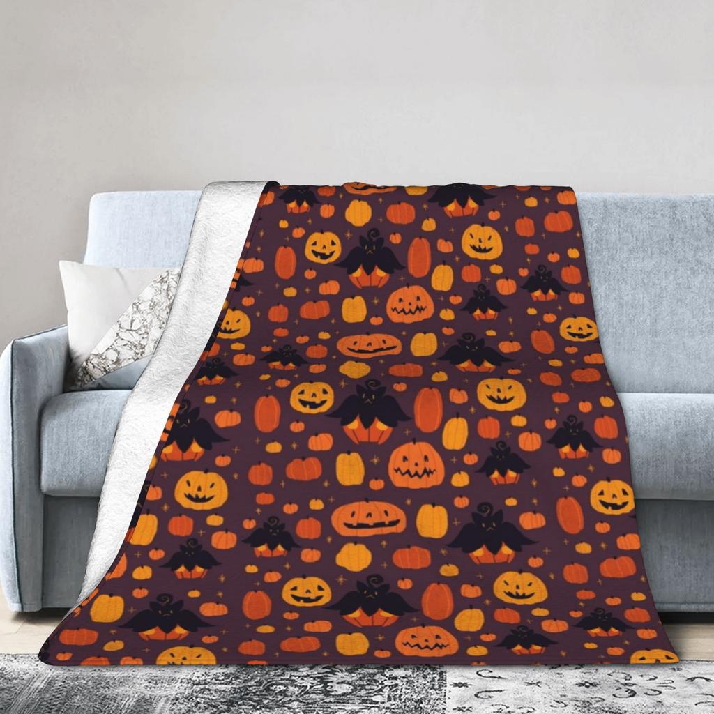 Halloween Pattern Ghosts Pumpkin Blankets Coral Fleece Plush Summer Air Conditioning Warm Throw Blanket for Bed Car Rug Piece
