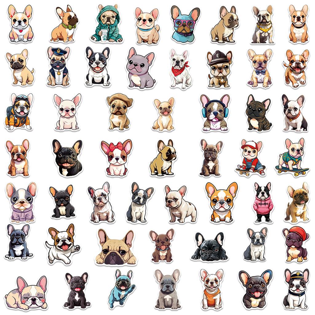 50Pcs French Bulldog Puppy Graffiti Stickers Cute Dogs Cartoon Decal Diy Notebook Phone Guitar Scraphbook Waterproof Sticker