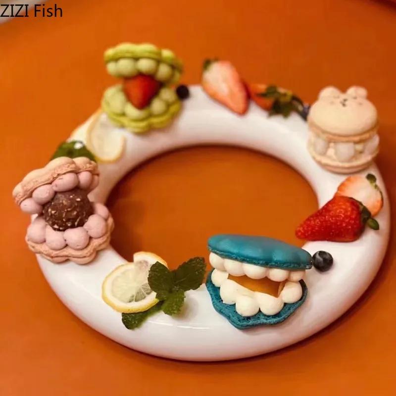 Pure White Circle Ring Plate Japanese Hotel Restaurant Sushi Sashimi Plate Dessert Plate Home Kitchen Creative Ceramic Tableware