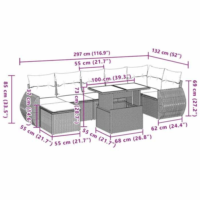 VidaXL Garden Lounge Set 8 Pcs with Brown Cushions Wicker 3268693