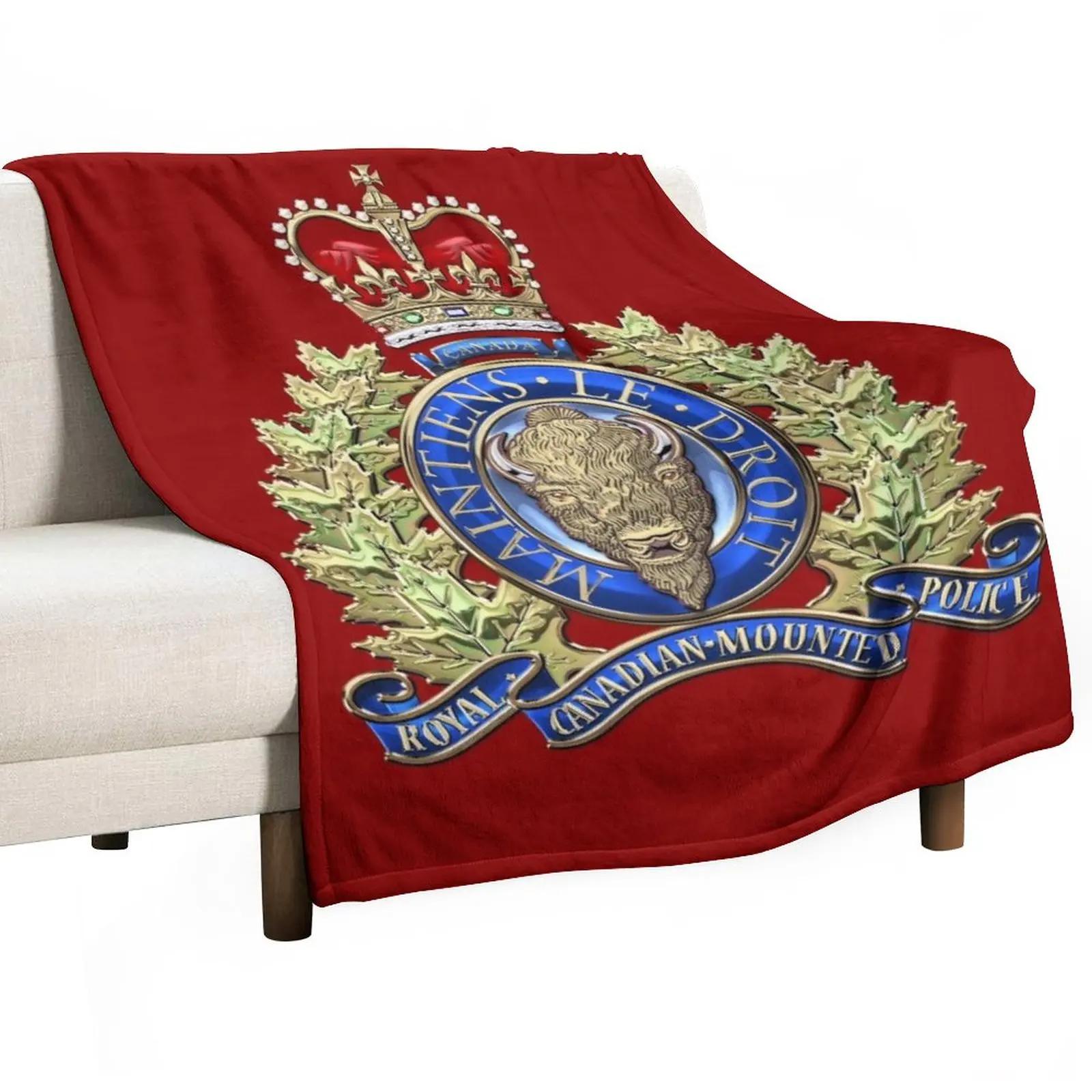 Manta de tiro de terciopelo rojo con insignia RCMP de Policía Real Canadiense montada, manta linda, franela a cuadros 75cmx90cm