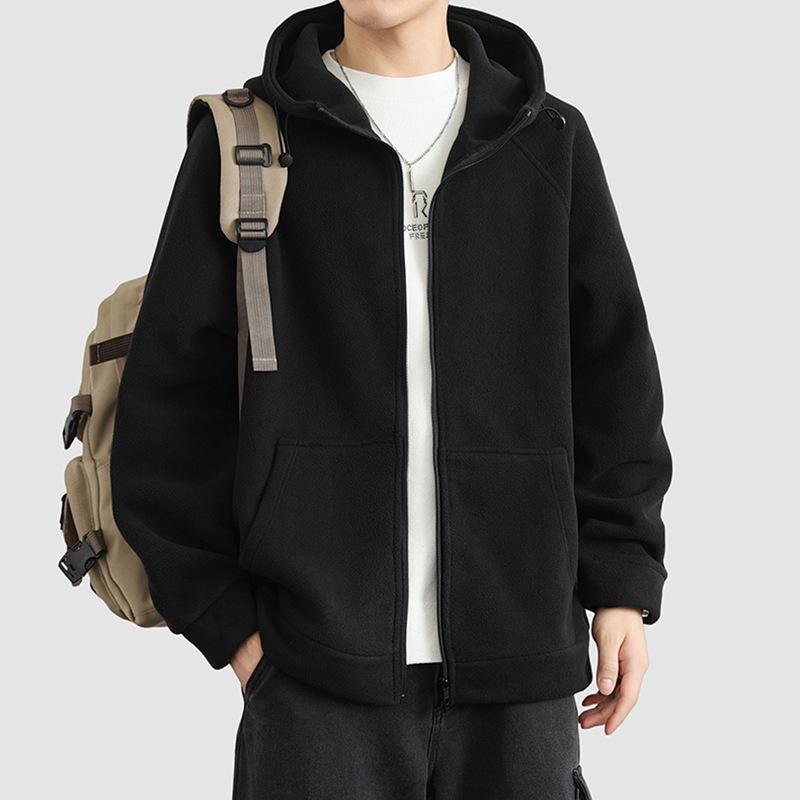 Męska jesienno-zimowa kurtka z kapturem z dwustronnego polaru