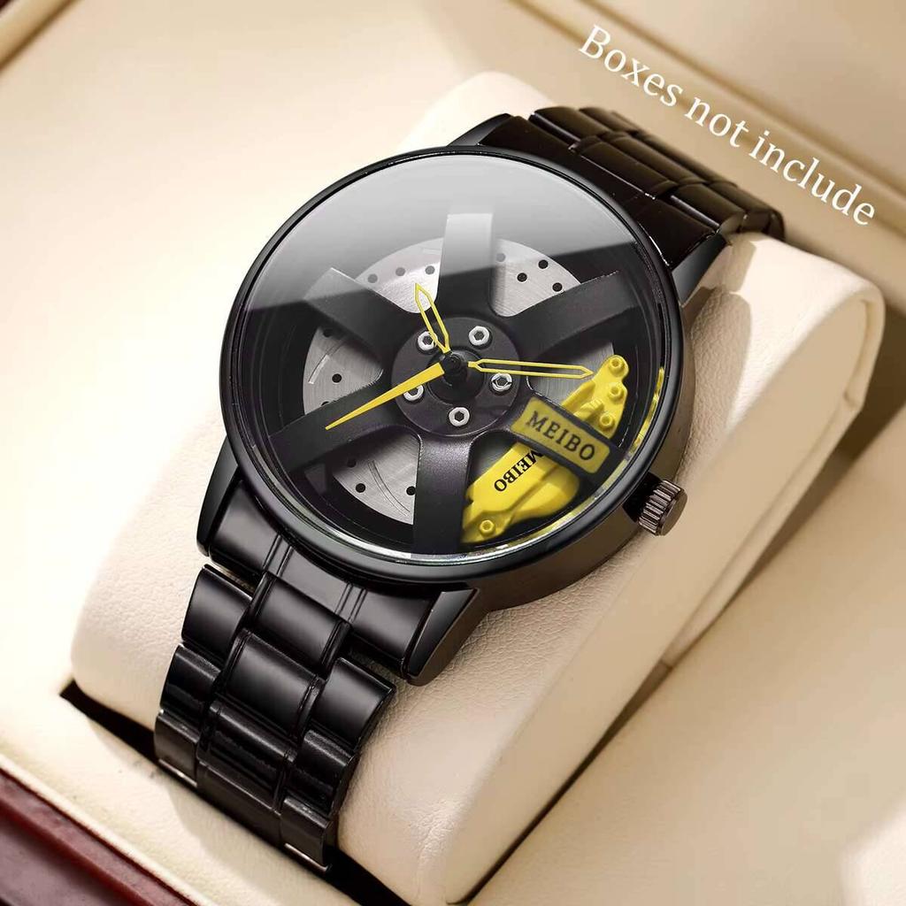 Fashion Men Business Watches 3d Car Wheel Dial Men Sports Watch Stainless Steel Band Wristwatch Reloj Hombre