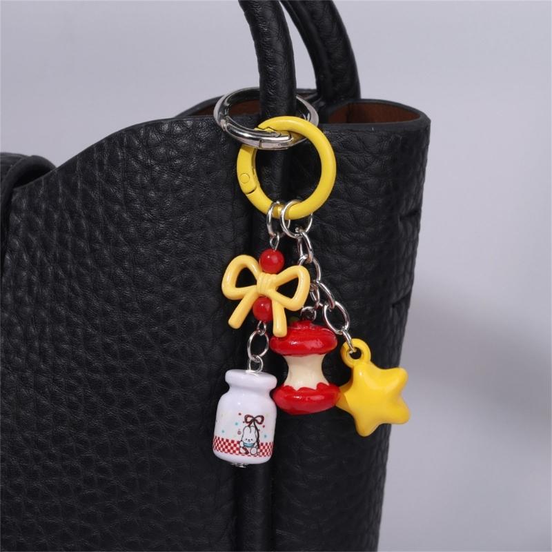 Cute Initial Keychain,Bag Charms,Bows Star Key Chains Accessories Decor for Purse Handbag Car Keychain For Women Girl