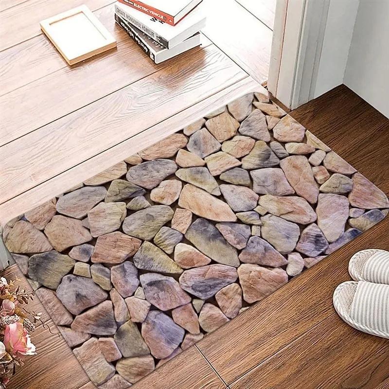 Tappetino di Benvenuto Geometrico Ciottoli Stampato Camera da Letto Cucina Balcone Tappeto Area Morbido Antiscivolo Tappeto Soggiorno Decorazione Casa