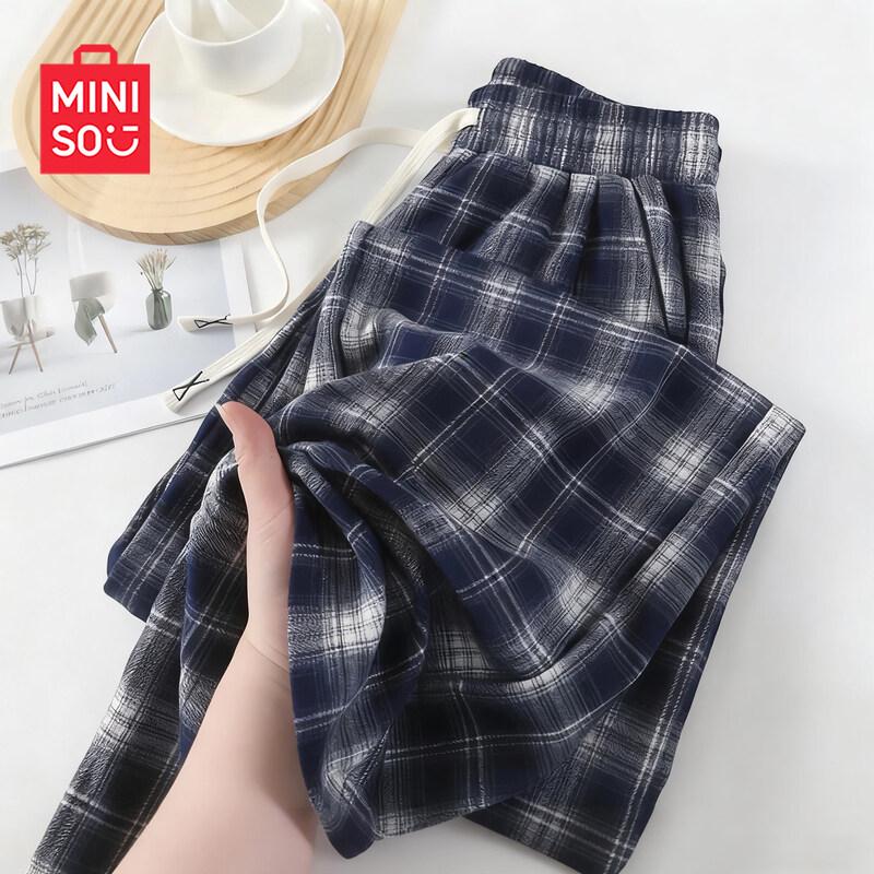 MINISO Women s Plaid Straight-Leg Wide-Leg Pants 2XL