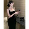 French Hepburn Diamond-encrusted Velvet Suspender Dress for Women's Summer New Slim-fitting and Slim-looking Black Long Skirt