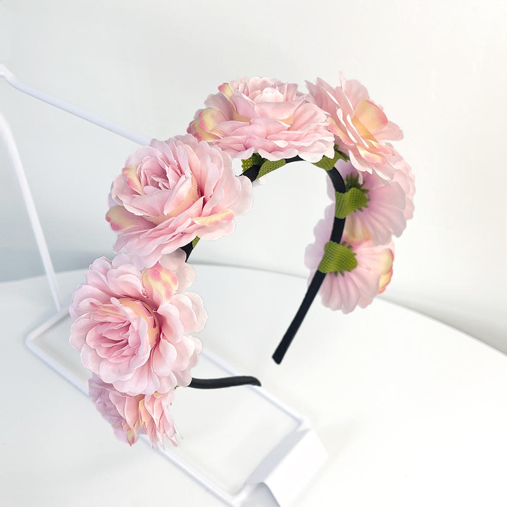 Imitation Rose Flower Headband Retro Fake Flower Decor Crown Headband Women Headpiece Hair Hoop Party Decor