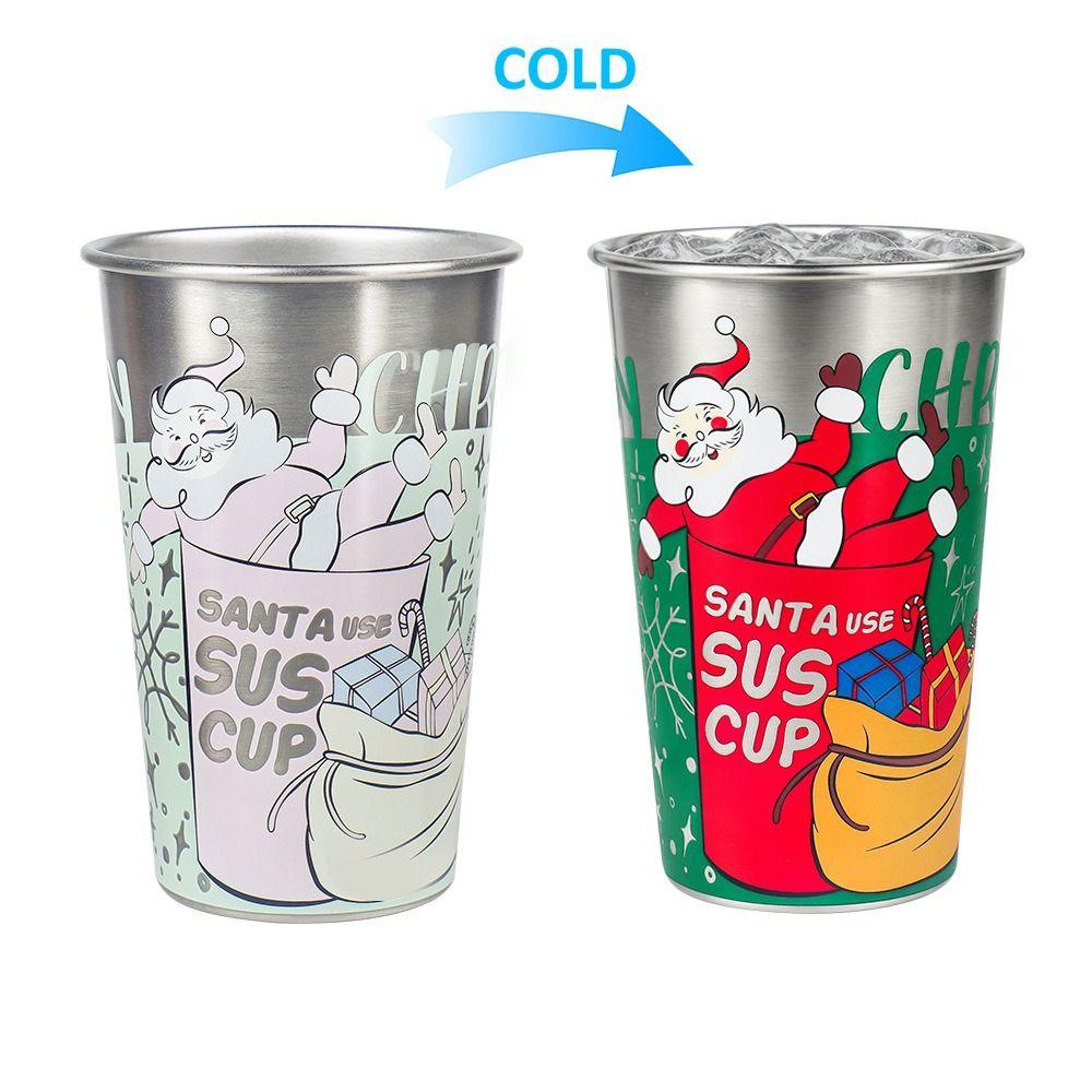 450ml Aluminum Beer Cup Cold Sensitive Cold Sensitive Tumbler Christmas Color Changing Cup  Bar