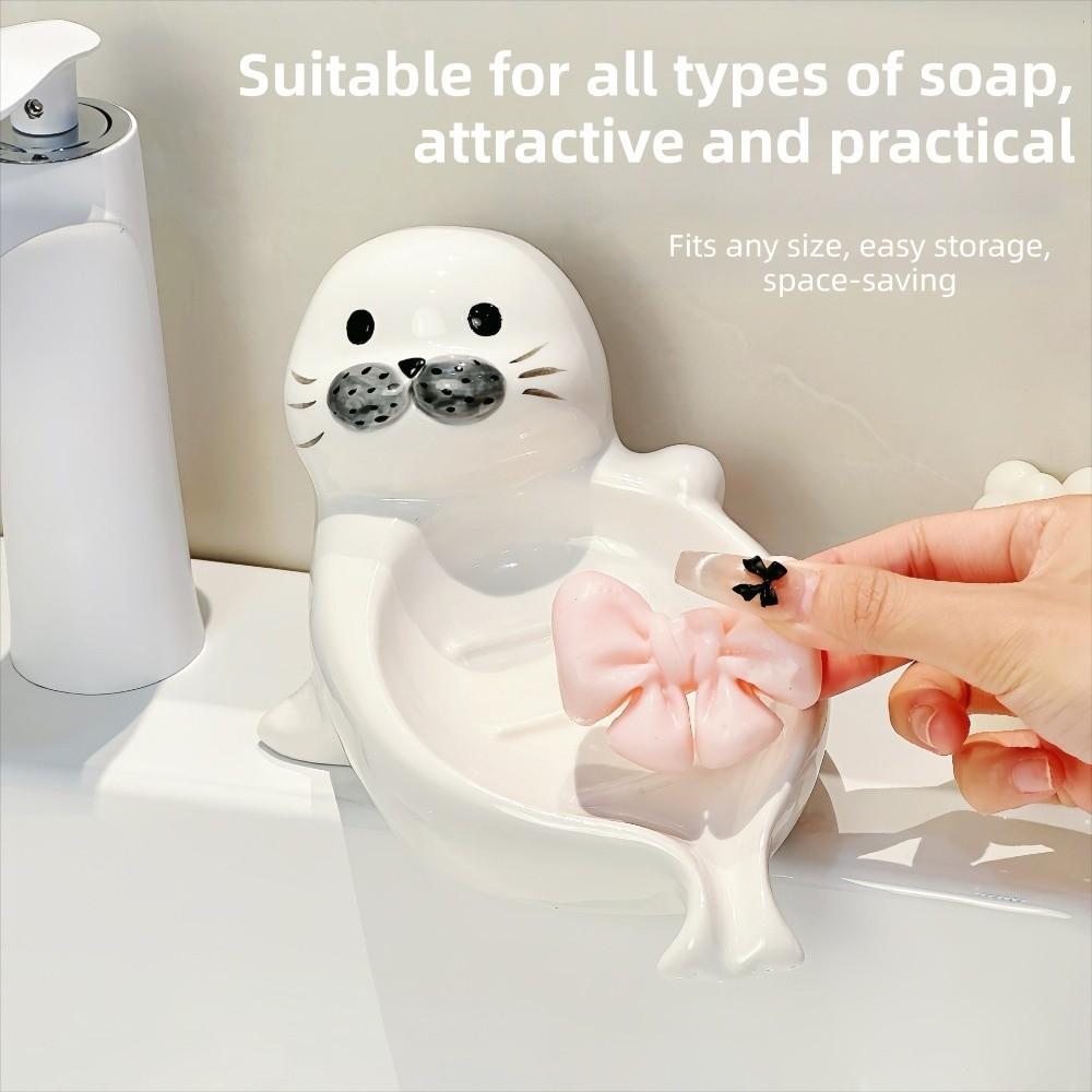 Cute Sea Lion Soap Dish Soap Box Bathroom Decor Organizer Self Draining Soap Holder Kitchen