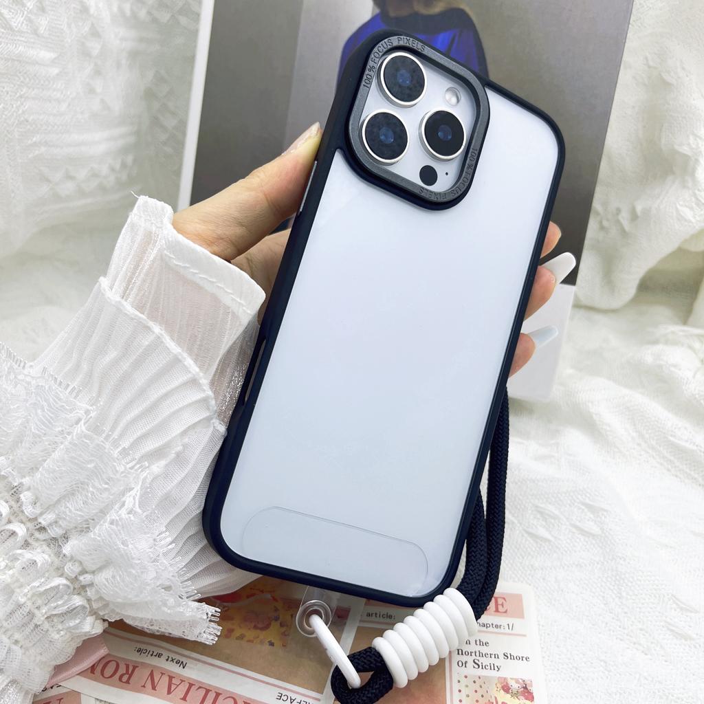 For iPhone 16 Pro Case Skin-Touch TPU+PC Clear Phone Back Cover with Wrist Strap