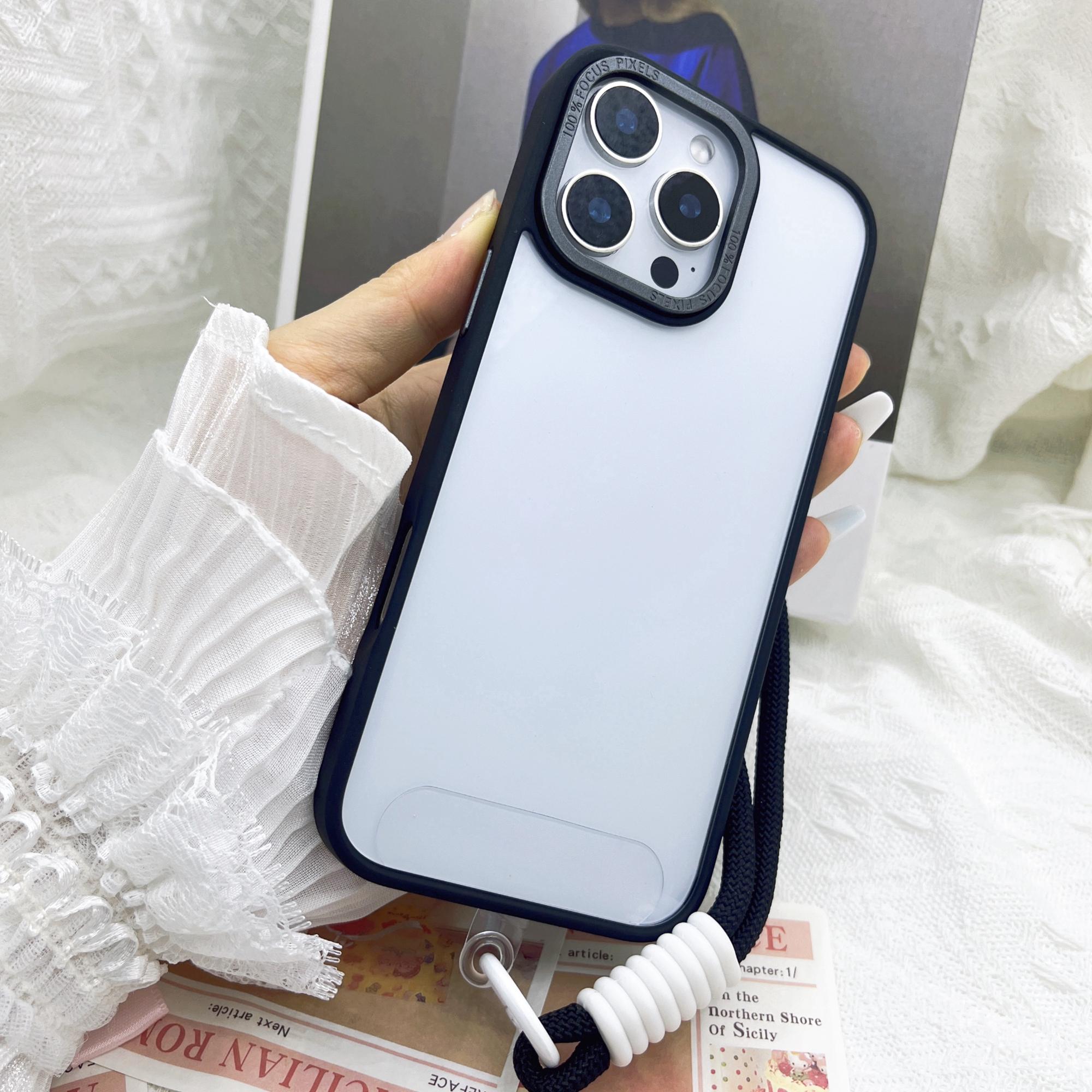 

For iPhone 16 Pro Max Case Skin-Touch TPU + PC Clear Phone Back Cover with Wrist Strap C