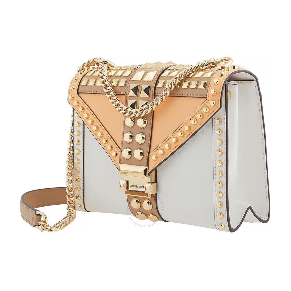 New MICHAEL KORS Whitney Leather Commute Envelope Bag, Crossbody Bag Tubas Women's Cantaloupe/White/Camel/Multicolor 30F9GWHL3T-838