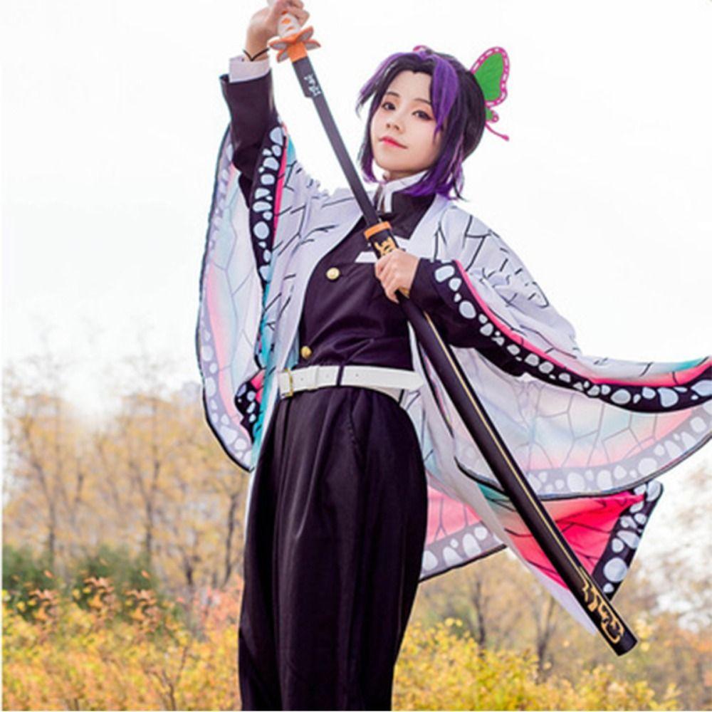 Anime Demon Slayer Kimetsu No Yaiba Kochou Shinobu Cosplay Kostýmní sada paruk Kimono Jednotné halloweenské anime kostýmy pro dospělé děti