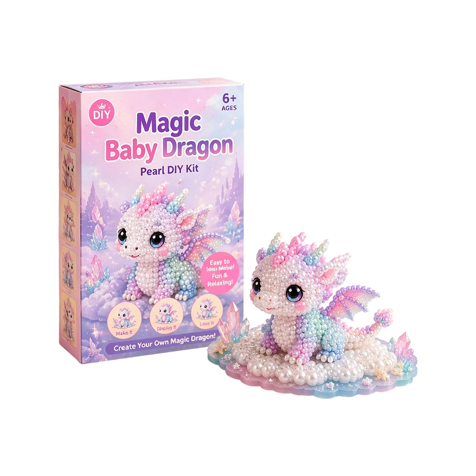 Magic Baby Dragon DIY Bead Craft Kit for Kids Ages 6 and Up Creative Pearl Assembly Set for Handmade Dragon Model Building One Size чёрный