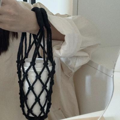 Portabicchieri a Rete Fatto a Mano all'Uncinetto Copribicchieri Intrecciato a Maglia Vuota Portabottiglie Portacaffè Borse per Tazze Borsa Portatile da Trasporto
