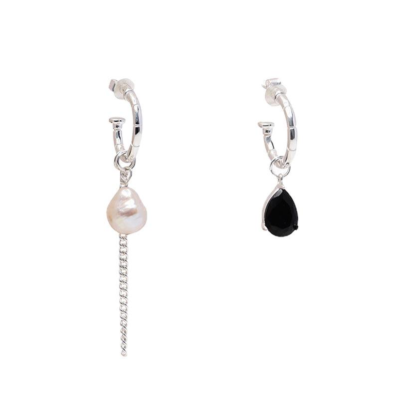 Elegant Asymmetrical Tassel Pearl and Zirconia Drop Earrings for Women - Korean Style Fashion Jewelry.
