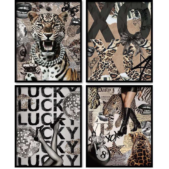 KDHTY Coquette Preppy Leopard Navy Blue Wall Art Decor,Vintage Lucky 8 Cheetah Print Room Decor Y2k,Preppy Cheetah Blue Posters Room Aesthetic for leopard 10