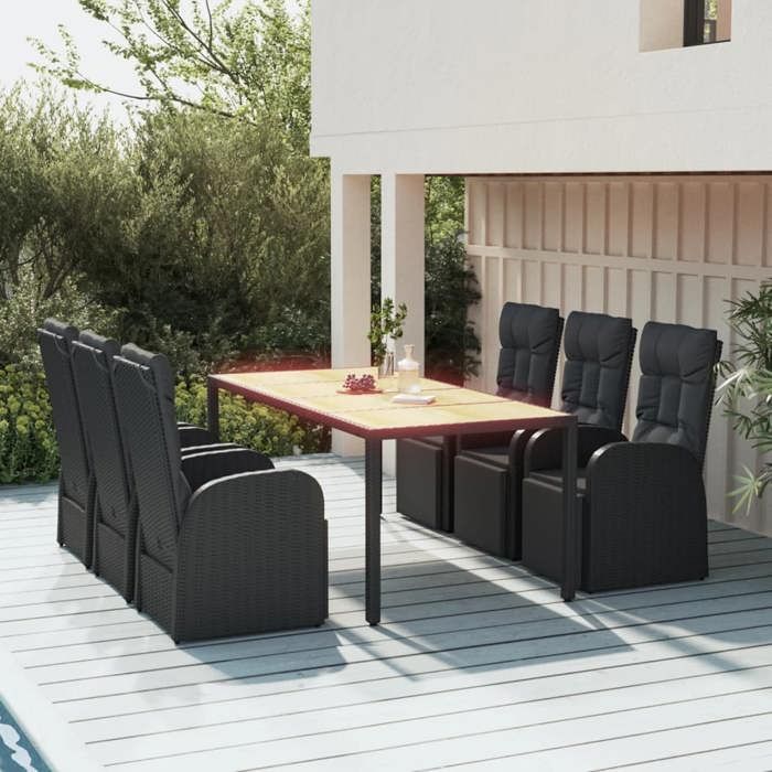 VidaXL 7-Piece Garden Dining Set Black Poly Rattan and Acacia, Dining Set, Dining Set 3157610