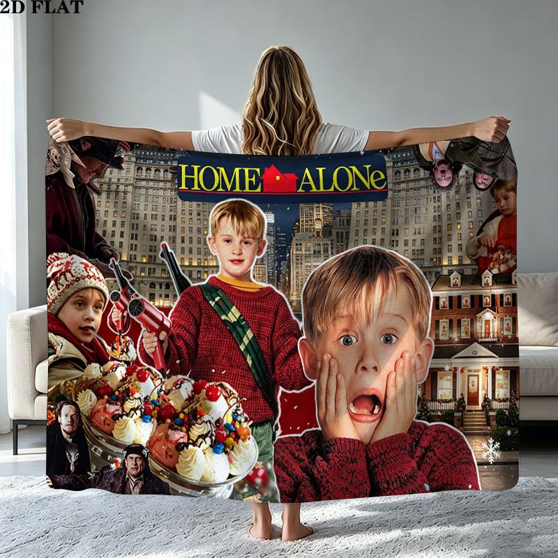 Home Alone Christmas Print Flannel Blanket High Quality Warm Comfortable Cover for All Seasons Perfect for Gifts Home Decor
