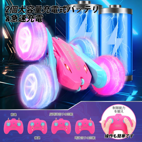 REMOKING RC Car for Kids, Remote Control Car, Indoor Use, 360-Degree Rotation, Double-Sided Operation, 4-Wheel Drive, Off-Road, LED Headlights, Illumi