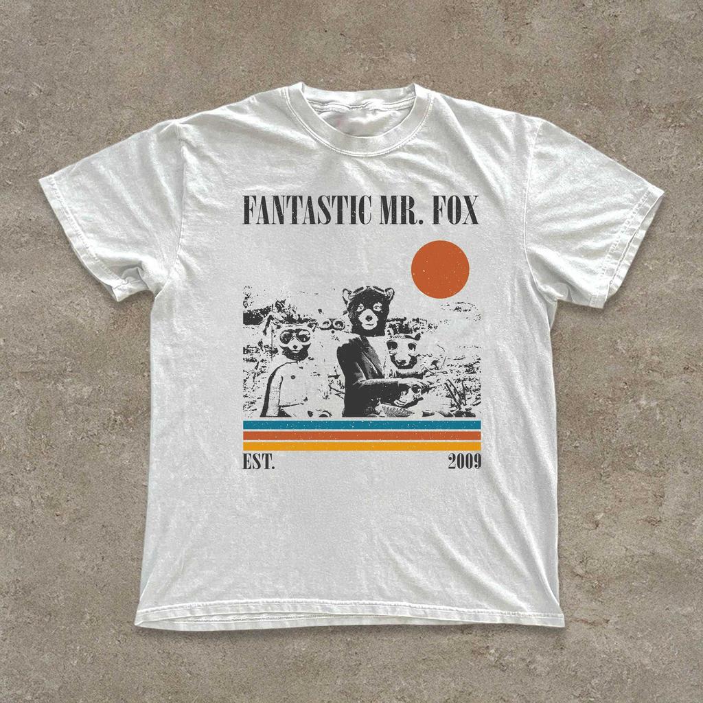 Fantastica Maglietta Grafica Mr Fox Stile Poster Vintage Retro di Film Stampa Personaggio Animale Manica Corta Oversize Girocollo Unisex Streetwear Top Magliette