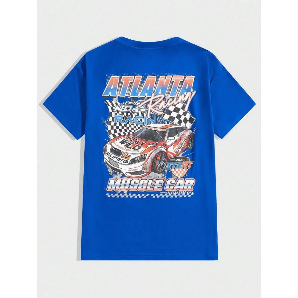 Atlanta Racing Muscle Car Street Graphic Men T-Shirts Cotton Oversized Short Sleeve Loose T-Shirt Breathable Casual Tops