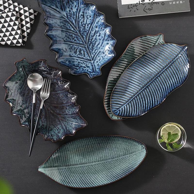 Ceramic Tableware Irregular Leaves Dinner Plate Decorations Sushi Dish Home Restaurant Large Fish Plate Dishes and Plates Sets