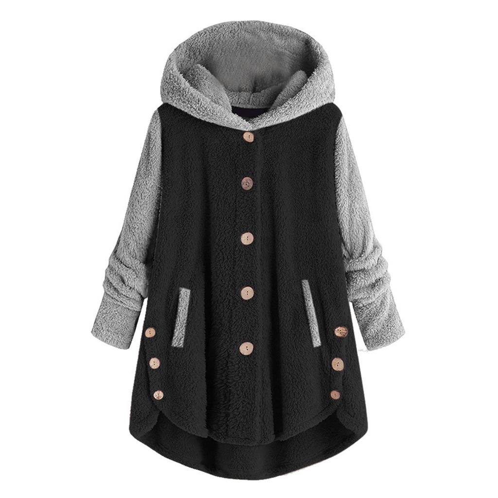 Damen Knopfleiste Plüschtop Colorblock Langarmjacke