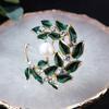 Fresh Rustic Style Green Leaves Tree Branch Wreath Pearl Brooch Pin Pin Men and Women Accessories Empty Bracket Accessories