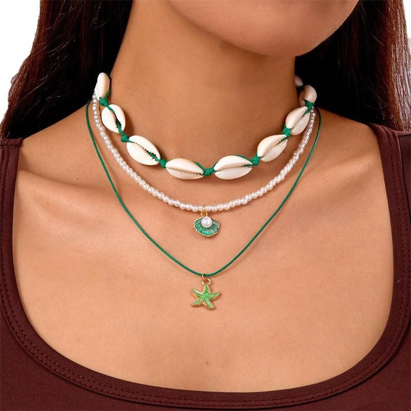 Accessories Hawaiian Vacation Beach Shell Necklace Ocean Shell Double Stacked Necklace Collarbone Chain