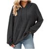 Women's Solid Color Ribbed Hooded Sweatshirt - Long Sleeve, Brushed, Autumn/Winter 2025 Collection