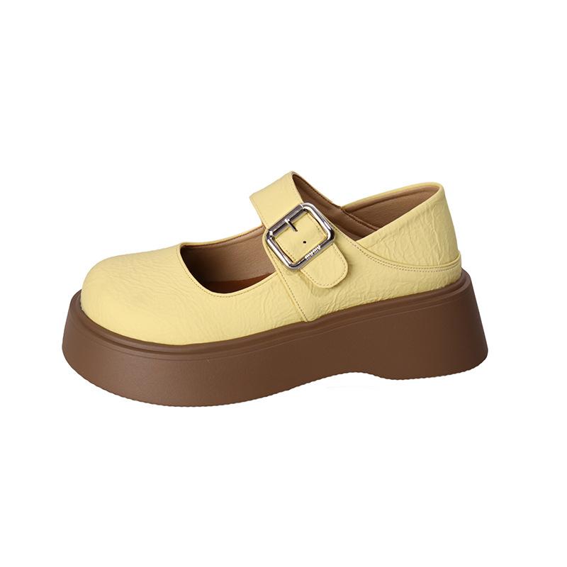 British style retro round head shallow mouth one-word single shoes spring new fashion increase height show long legs Mary Jane small leather shoes
