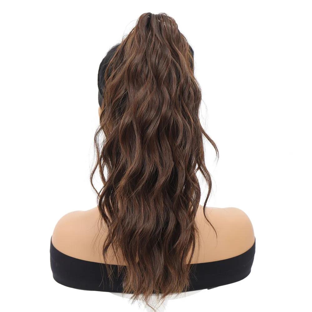 

45cm Water Ripple Drawstring Synthetic Ponytail Wig Grab Clip Women Chemical Fiber Fluffy Long Curly Hair Extensions