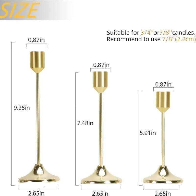 Vintage Brass Gold Candlestick Holder Set of 3 | Tall Elegant Taper Candle Stands, Decorative