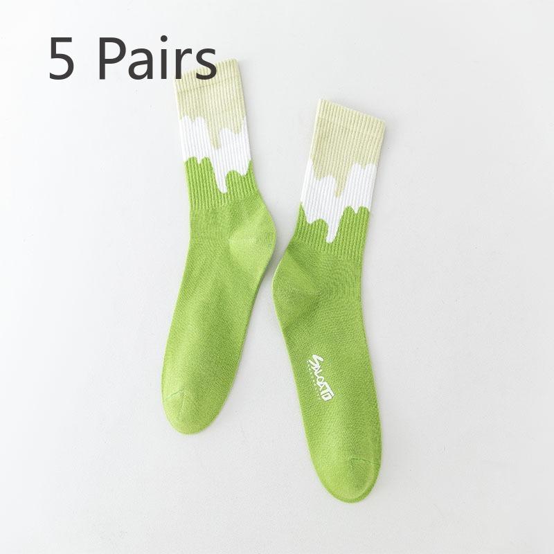 

5 пар весенних и осенних носков из чистого хлопка для девочек, модных спортивных и повседневных, для студентов, длиной до середины икры 5 Pairs зелёный