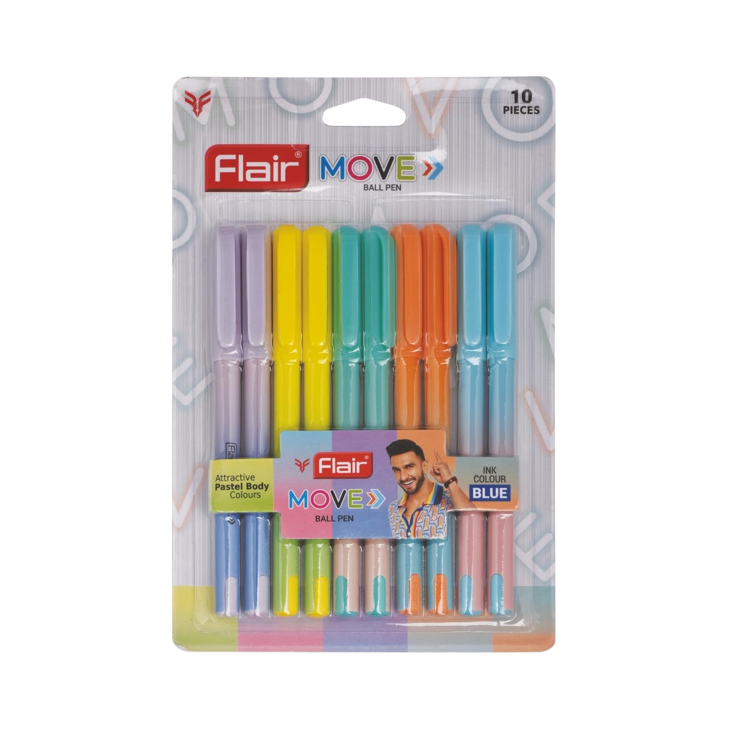 Шариковая ручка Flair Move с тонким стержнем, синие чернила, упаковка 10 шт. Минималистичный матовый пастельный корпус, плавное письмо. Для офиса, школы.