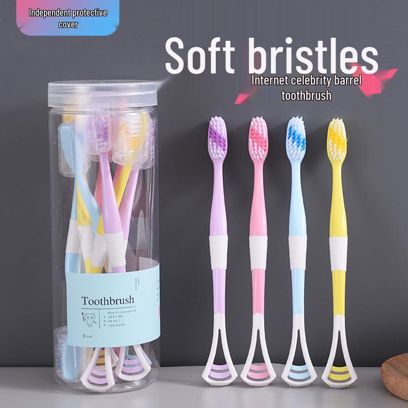 8-Piece Bamboo Charcoal Toothbrush Set with Dual-Action Soft Bristle Tooth & Tongue Scraper – Eliminates Bad Breath