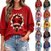 Women's Casual Christmas Print Crewneck Sweatshirt Pullover for Holiday Party Outfit