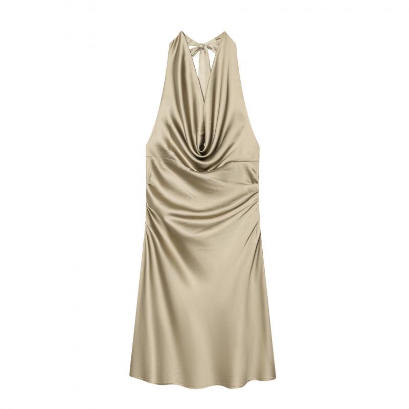 Spring 2026 European & American Slim Fit Satin Halter Backless Jumpsuit Large